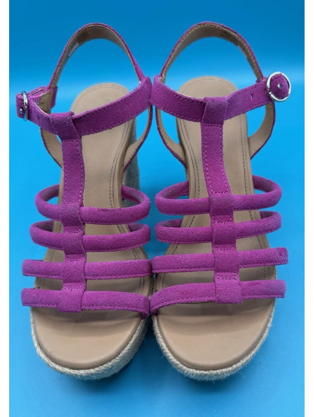 UGG Cressida Vibrant Purple Suede Strappy Sandals Jute Wrapped Wedge Heel Size 7